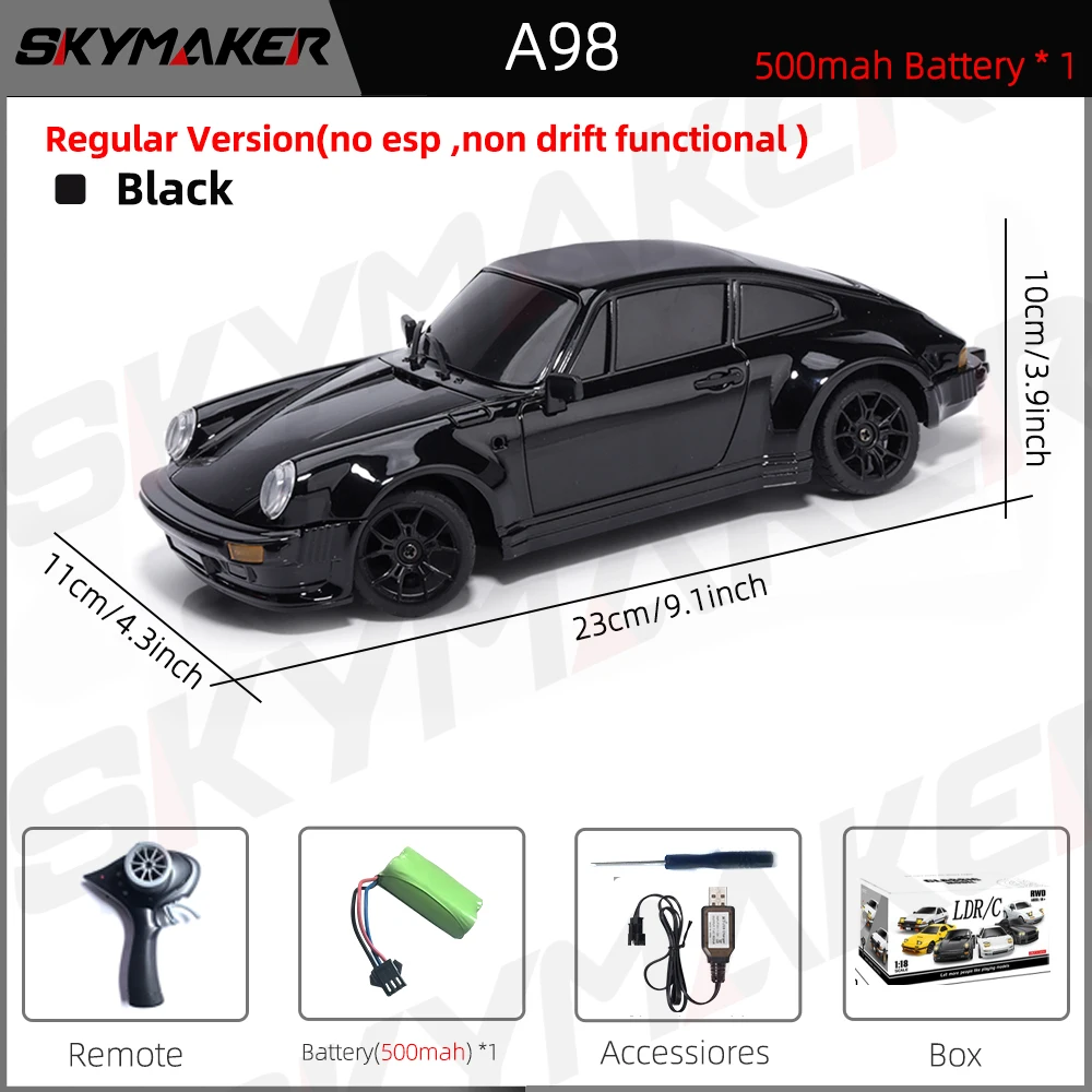 Skymaker LDRC 1/18 RC Drift Auto LD1898 911 Modus 2,4 GHz met Gyroscoop on-Road Legering Body Shell Racewagen voor Kinderen Geschenken