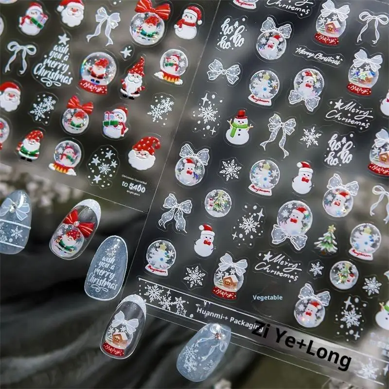 1Pc Cute Santa Claus Snowflake Snowman Christmas Tree Bow Nail Art Print Stickers Sweet Manicure Decals Nail Decor Gift