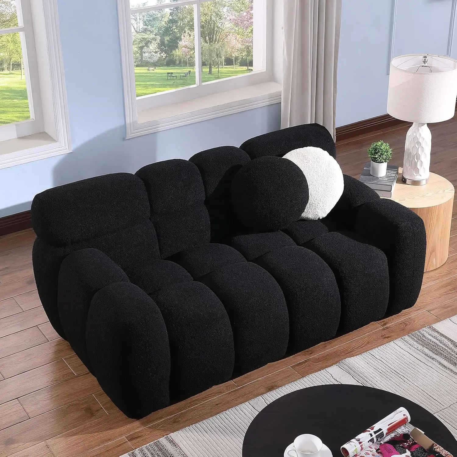 Kivenjaja Boucle Loveseat Sofa, Sherpa Tufted Cloud Love Seat, Modern Comfy Bubble 2-Seater Deep Seat Small Couch With 2