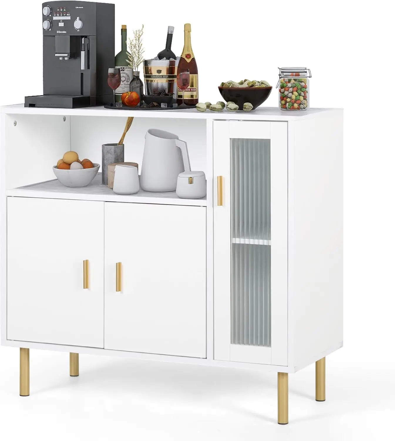 Storage  Credenza Sideboard Buffet with Glass Doors Free Standing Accent Entry Coffee Bar