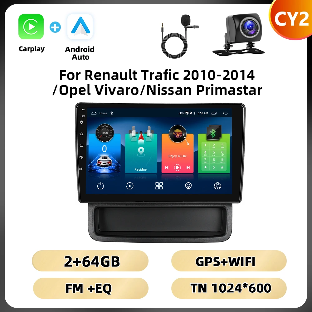 Podofo 10.1 ''8 Core Car Audio For Renault Trafic 2010-2014/Opel Vivaro/Nissan Primastar Carplay Android Auto Qualcomm DSP RDS