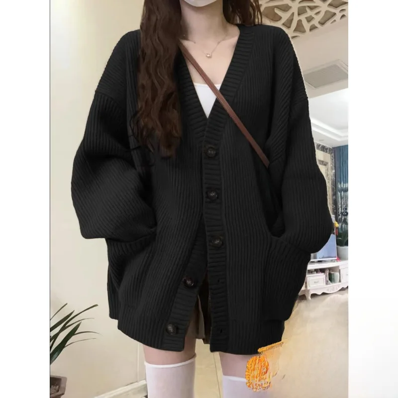 

plus Size Women's Bla V-Ne Knitted Sweater Coat Loose Fit Comfortable Soft Autumn Winter Faion High-End Feelings