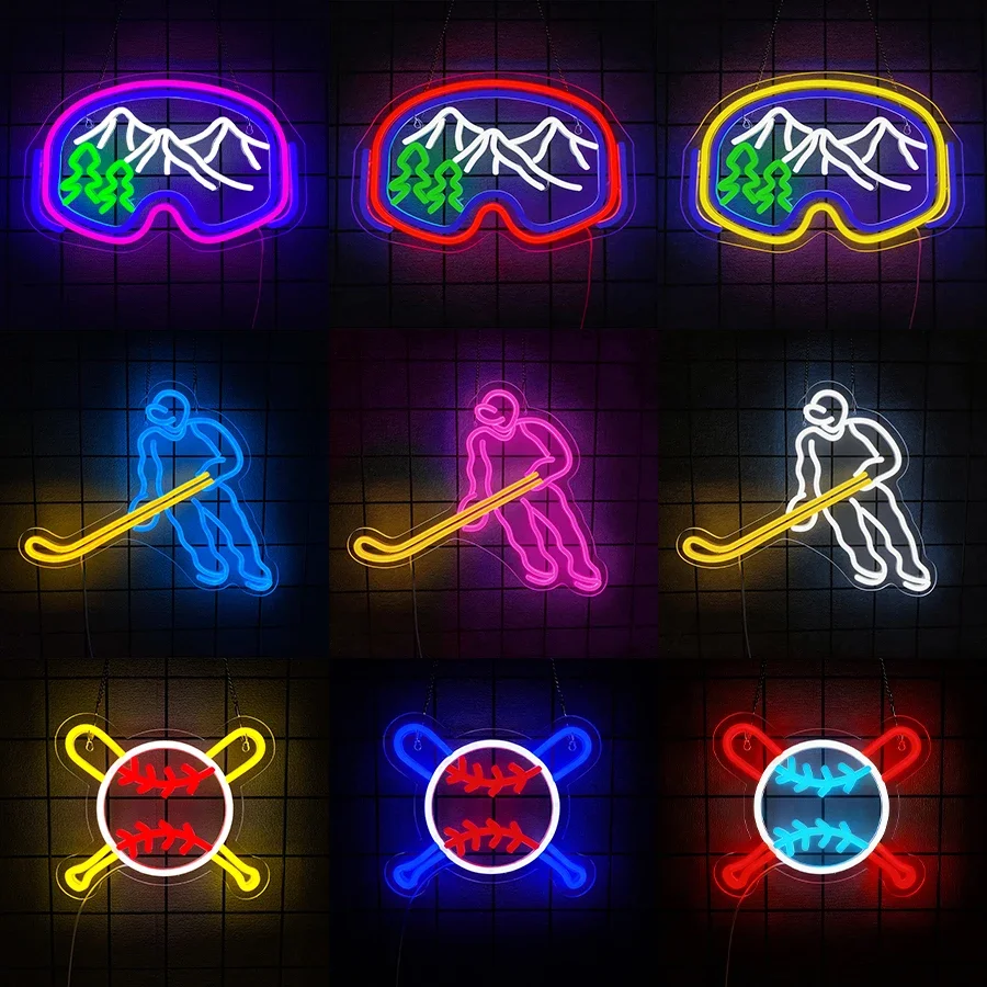 LED Neon Light USB Powered for Winter Sports Party, Bedroom,Home,Bar,Man Cave,Skiing Gifts Ski Goggles Neon Sign for Wall Decor