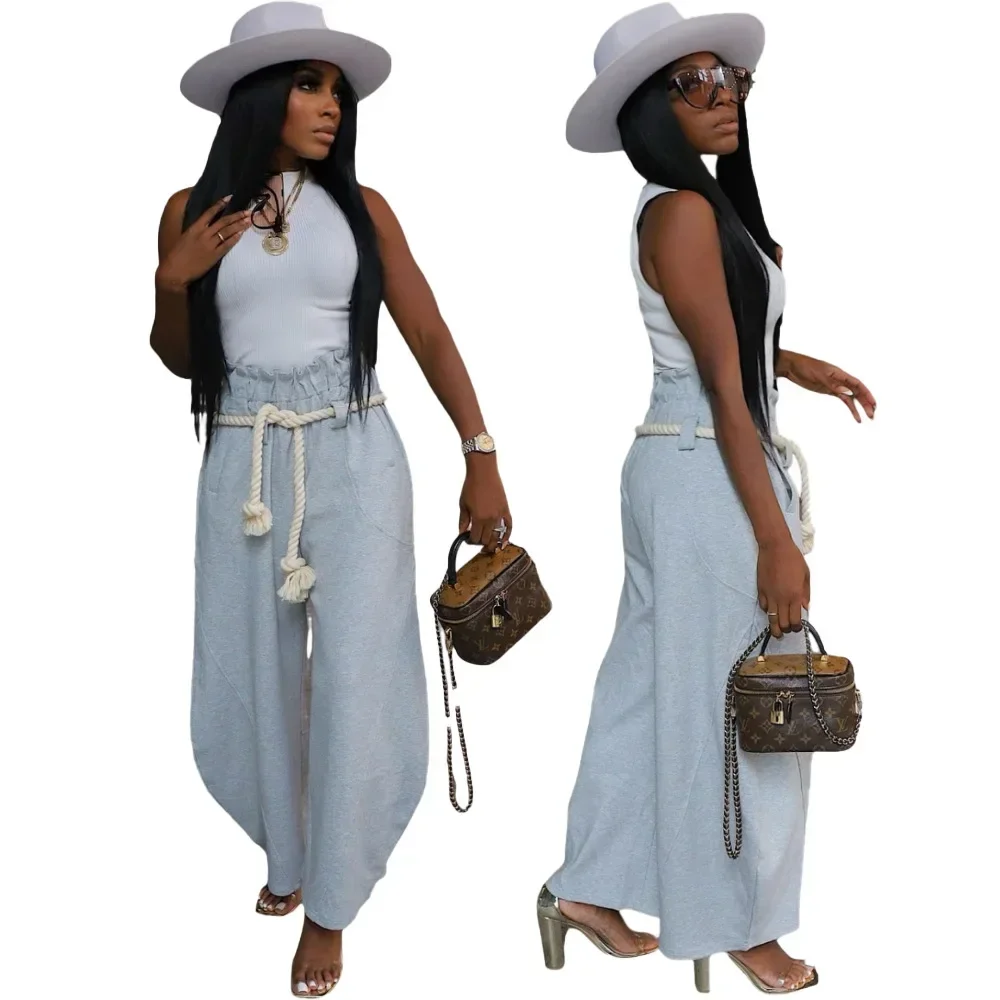 

Fashion Women Pocket Belt Wide Leg Loose Jogger Pants 2025 Fall Winter Active Straight Streetwear Sweatpants Trousers