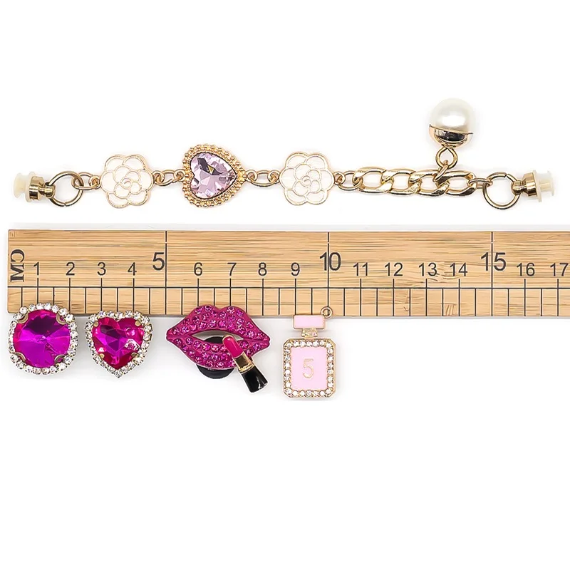 5 stücke Metall Parfüm Schuh Charms Lippenstift Lippen bling Edelsteine Schuh Dekorationen Pins für Frauen Mädchen Geschenk Sandale Zubehör Clog Schnalle – Detail 5