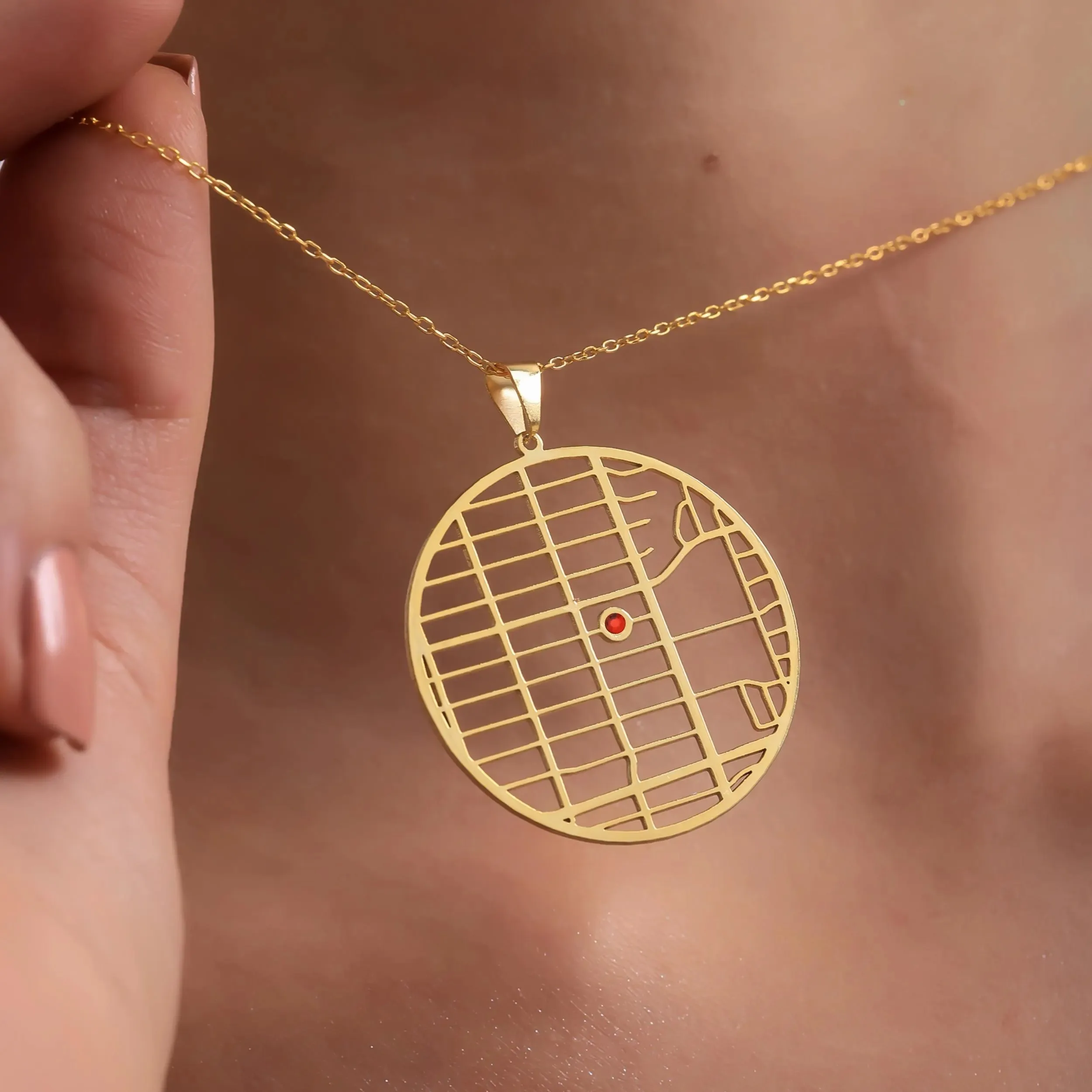 

Ожерелье с координатами на заказ и ювелирными изделиями из камня, 18-каратное позолоченное подарочное ожерелье с адресом для женщин, романтический подарок на годовщину