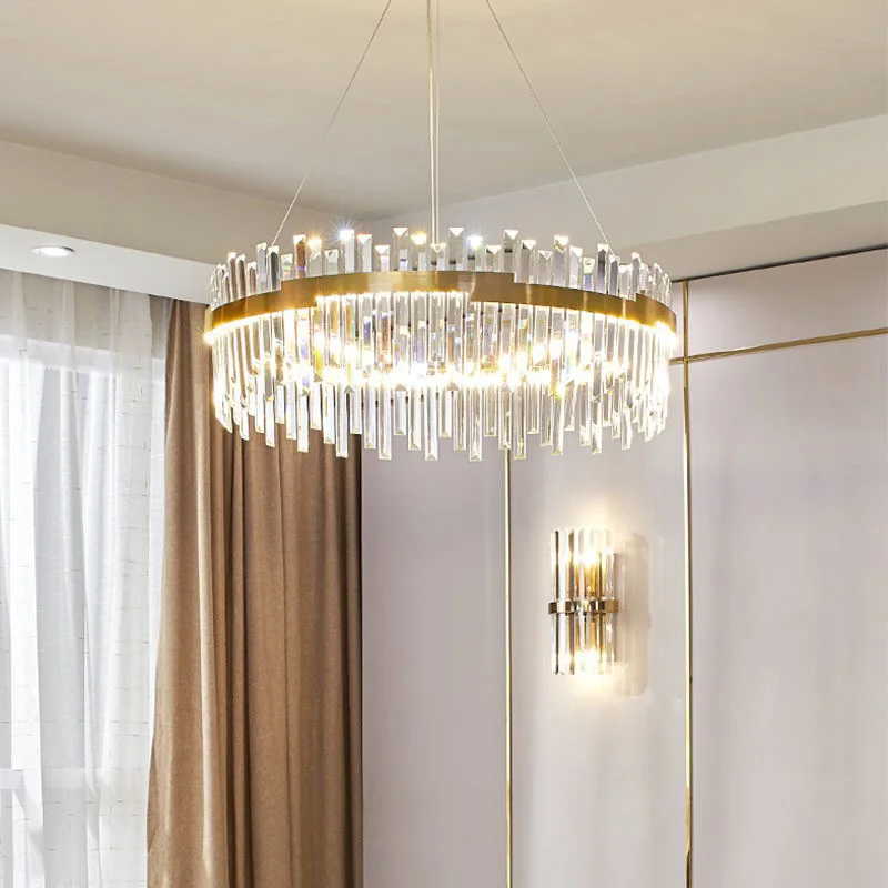 LED Golden Round Crystal Ceiling Chandelier for Living Room, Bedroom, Dining Room Home Decoration with Adjustable Chandelier Rop