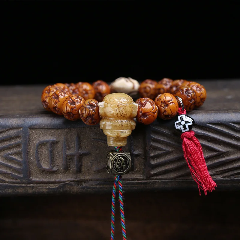 Tibetan-Style Yak Carving Elephant God Bracelet, Men'S Single-Strand, Retro Bone, Three-Joint Copper, And Four-Attribute