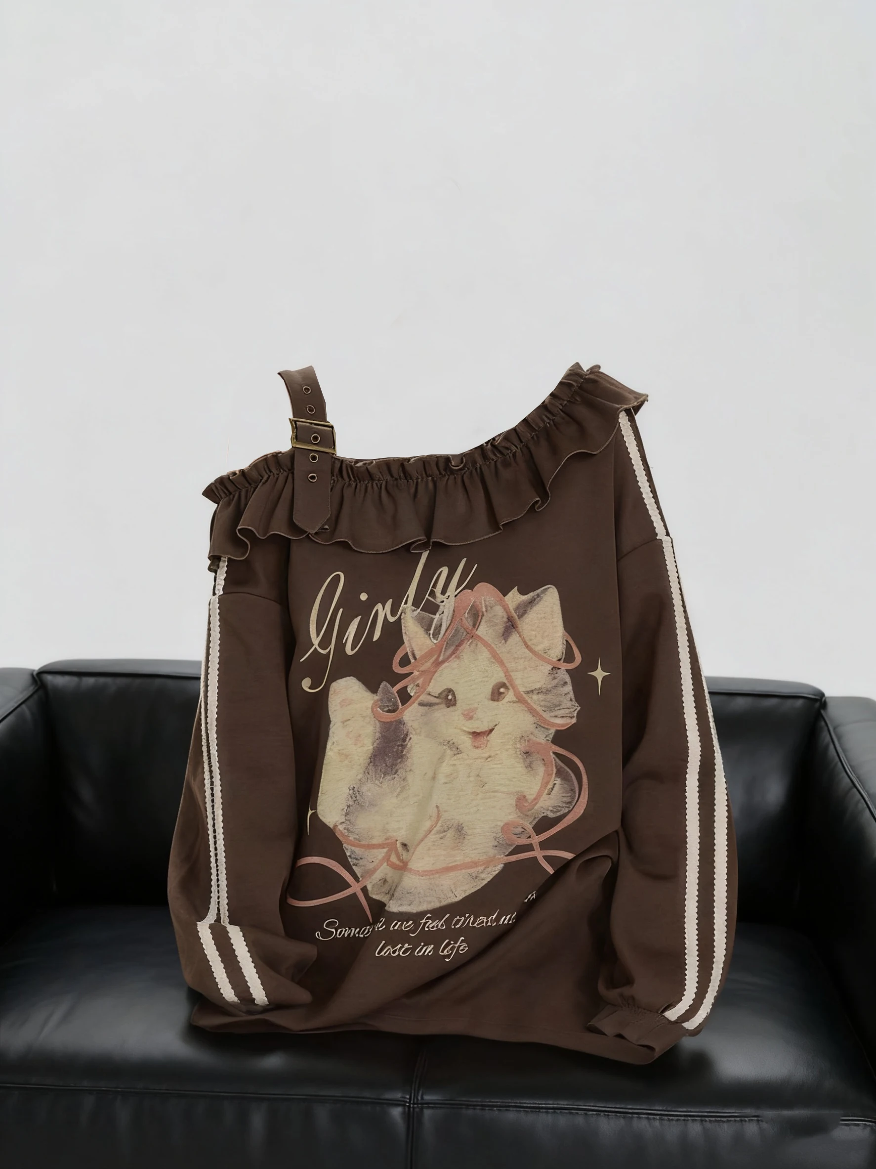 

Новая женская толстовка оверсайз с мультяшным принтом, весна-осень, свободная модная блузка с длинным рукавом и воротником-стойкой, в повседневном стиле, 2025 год