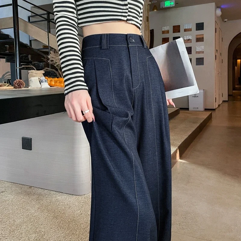 

Spring Summer Vintage Women's Wide Leg Pants High Waist Solid Casual Loose Straight Full Length Trousers for Womens 2025 New