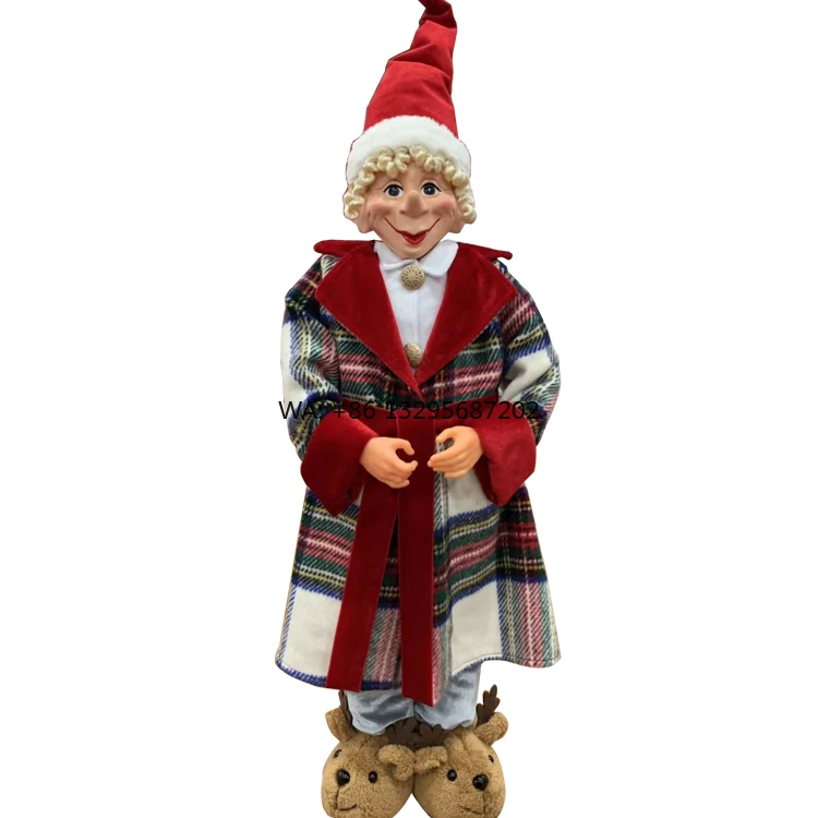 

BSCI Large Standing Christmas Elf Doll Home Decoration Lucky Red Christmas Elf Customized