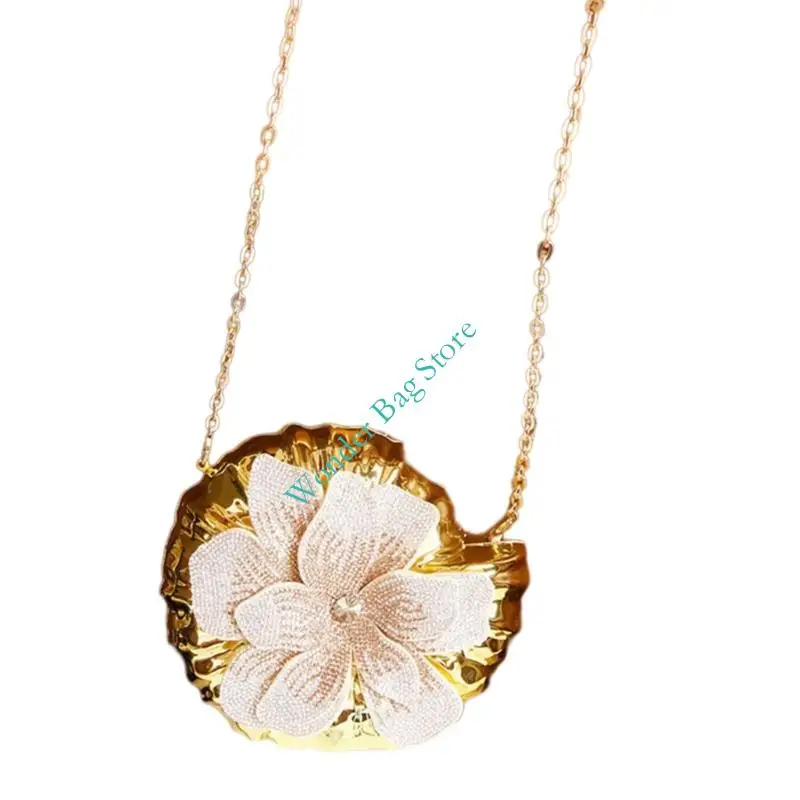 Fashionable Metallic Look Acrylic Shoulder Bag Unique Floral And Shell Evening Purse Party Crossbody Bag for Women