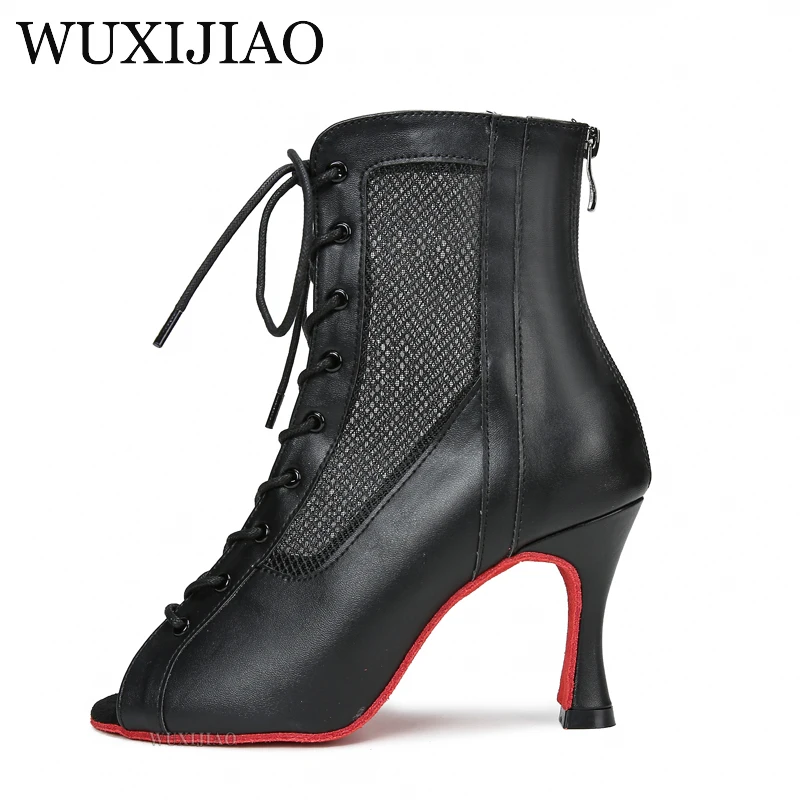 Lace up Hollow out Women\'s Latin Dance Boots Jazz Dance Boots Breathable Mesh High Top Large