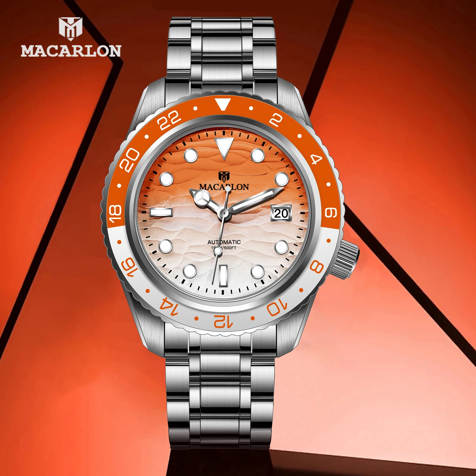 MACARLON Designed Diving Machinery Watch Men Sapphire Luminous Bezel Men's Watch Stainless Steel 100M Waterproof Automatic Watch