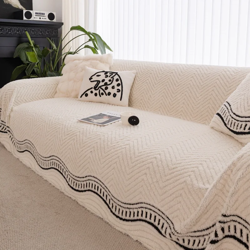 Luxury Sofa Cover L-Shaped Couches Chenille Reversible Stretchable Sofa Protector Slipcover Non-Slip All-Season Couch Blanket