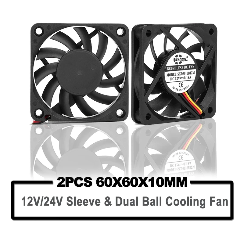 2pcs 60mm cooling fan 12V 24V Brushless 2PIN 3PIN DC Cooler Fan 60x60x10mm 6010 6cm 2.36inch For Computer PC CPU Case Cooling