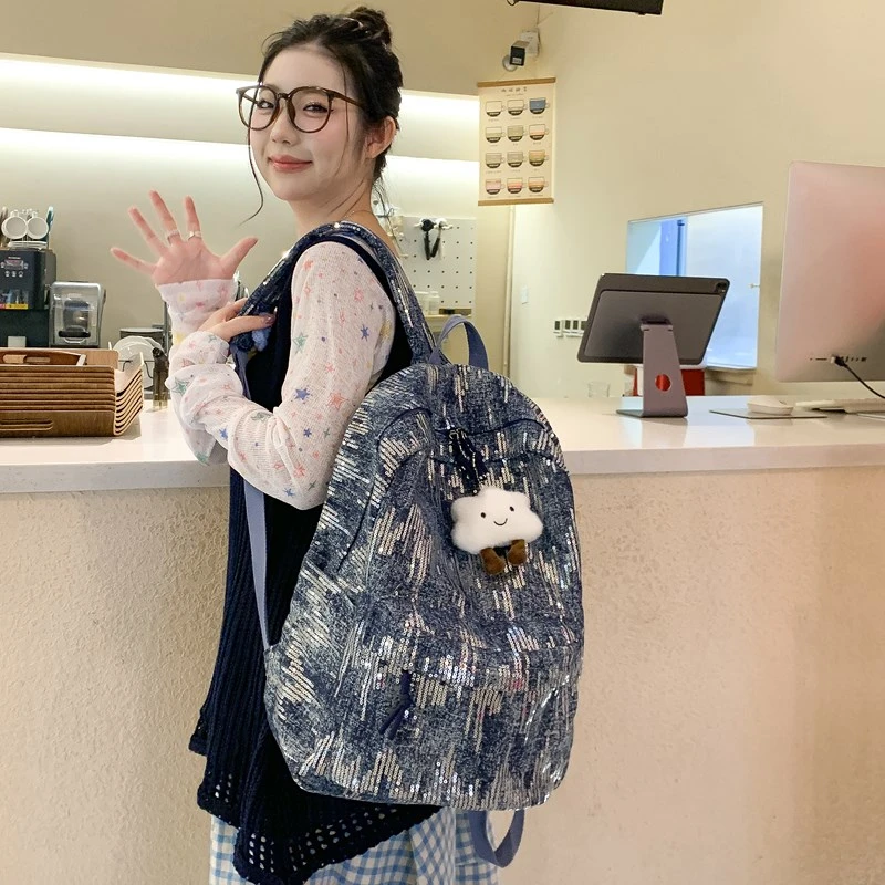 Bolso de hombro de mezclilla informal a la moda para mujer, bolso de mochila, bolso escolar, mochila рюкзак ж onderdhe, bolsos para mujer, bolso ita bolsos