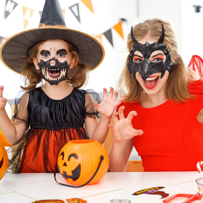 Máscara de calavera para fiesta para hombre y mujer, accesorios para disfraz de Halloween, color blanco y negro, dientes largos de plástico ajustables, media cara, accesorios de moda