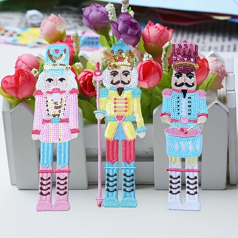 2Pcs【Small Size + Large Size】New Sequin Soldier Patches, Unisex Novelty Creative Puppet Soldier Embroidery Patches, Suitable for Clothing, Bags, Computer Bags Decoration, Christmas and Halloween Costume Decoration