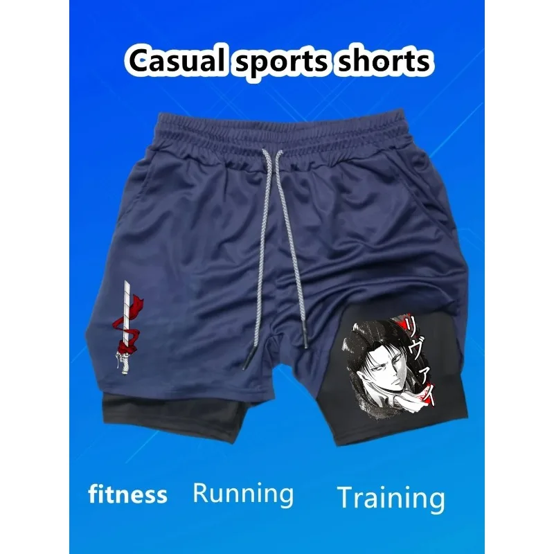 كارتون بوس طباعة الرجال السراويل الصيف طبقة مزدوجة إلكتروني طباعة التجفيف السريع السراويل اللياقة البدنية رياضية رياضية تجريب قصيرة