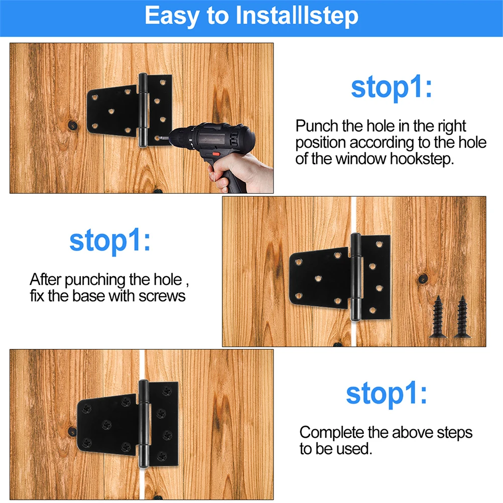

4pcs Black Paint Hinges Steel Heavy Duty for Doors Windows Fences Wood Bedroom Living Mansion Gate Barn Storage Strap