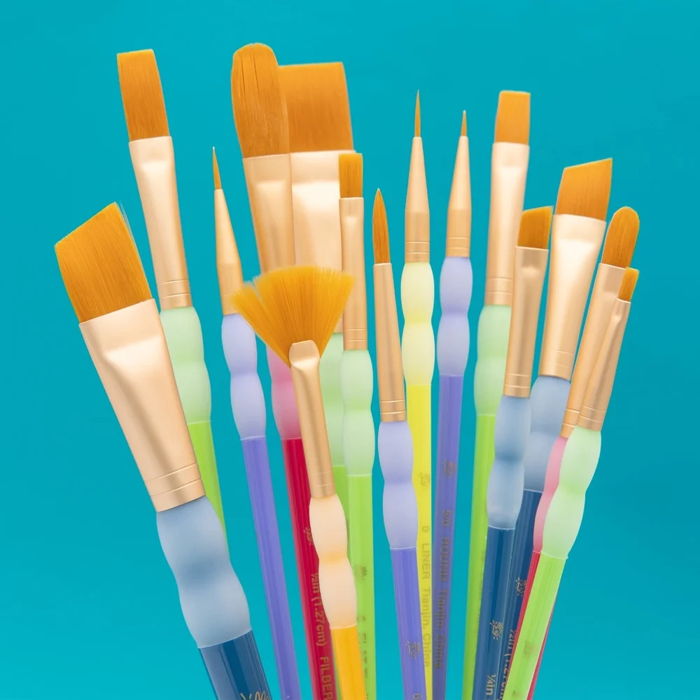 15 Buah Set Kuas Multiwarna Seniman Perajin Penghobi Mudah Dibersihkan Pegangan Ergonomis Alat Lukis Serbaguna Semua Tingkat Keterampilan