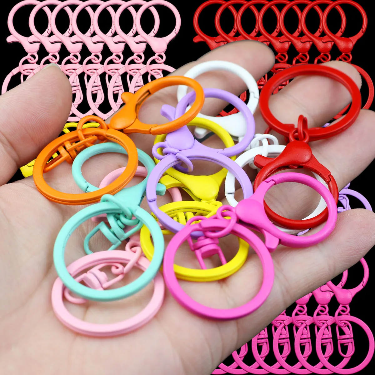 2~10mm Colorful Alloy Baked Enamel Lobster Clasp 3-Piece Flat Ring Keychain For DIY Jewelry Making Handmade Pendant Accessories