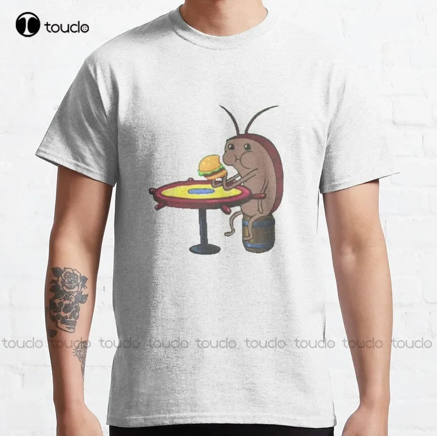 Cockroach Eating Krabby Patty Classic T-Shirt Hip Hop Shirts For Men Custom Aldult Teen Unisex Digital Printing Tee Shirt Xs-5Xl