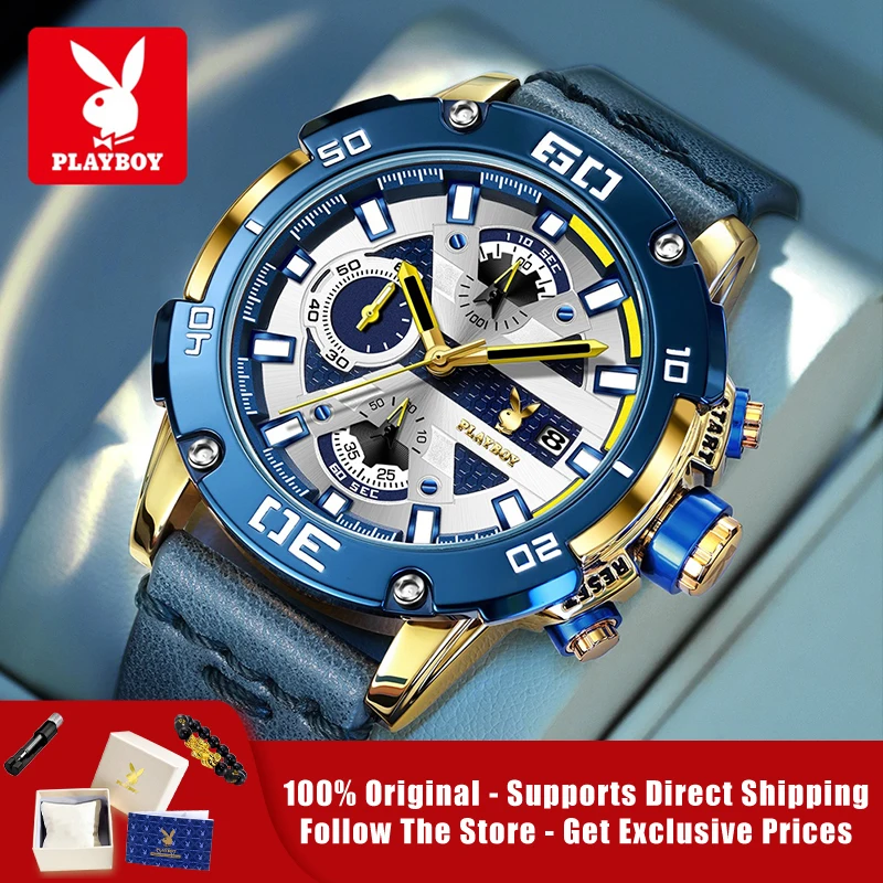 

PLAYBOY 3520 Brand original authentic multifunctional calendar chronograph luminous quartz men's watch
