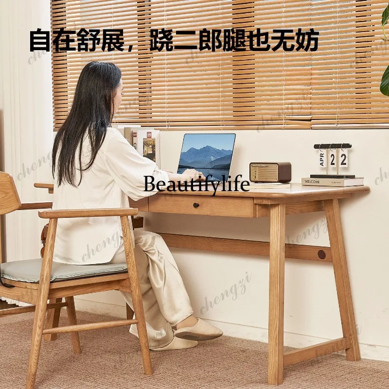 All solid wood ash wood desk Nordic computer desk simple log writing desk
