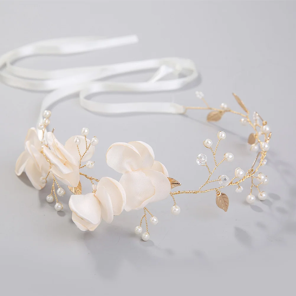 سلسلة شعر كلاسيكية من القماش البيج، عصابة رأس أنيقة لحفلات الزفاف، إكسسوارات للشعر للنساء