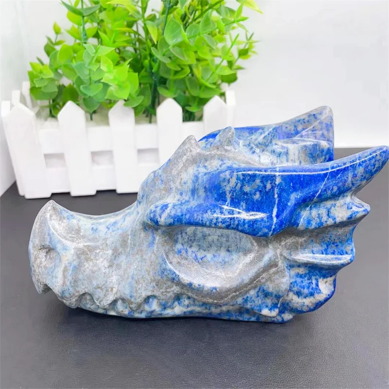 

Natural Lapis Lazuli Dragon Skull Carving Crystal Animal Healing Energy Stone Crafts Home Decoration 1pcs 15CM