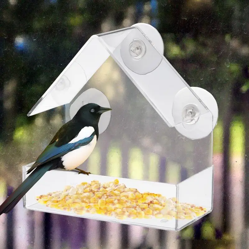 Window Bird Feeder Suction Cup Birdfeeders Window Sturdy And Durable Acrylic Transparent House Shaped Feeding Tool For Outside