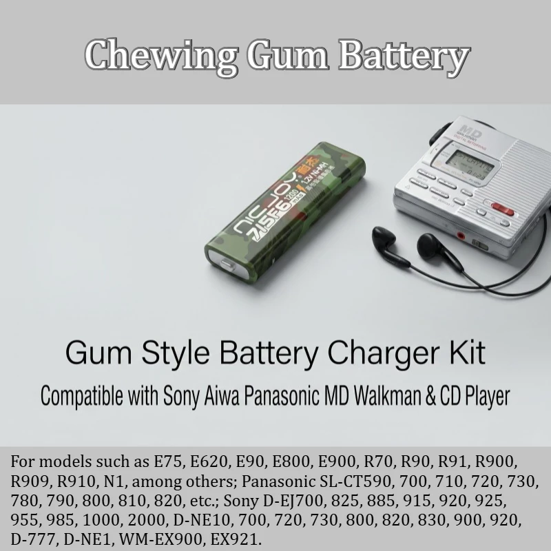 

1200mAh 7/5F6 Chewing Gum Style Battery Charger Kit Compatible with Aiwa Sony Panasonic MD Walkman & CD Player