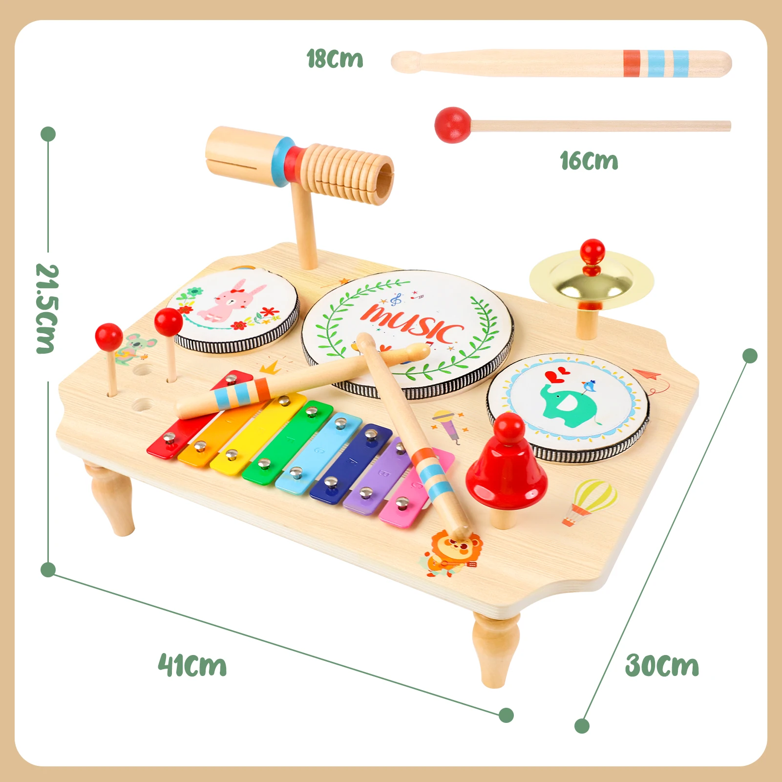 Kit de batterie pour enfants, instruments de musique multi-en 1 pour enfants de 1 2 3 ans avec xylophone, jouet bébé Montessori, pour enfants à