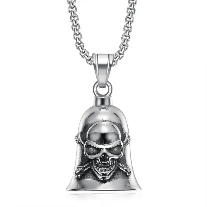 Collar gótico con colgante de campana y calavera de fantasma grande para hombre, joyería Punk para motociclismo, exorcismo de Rock