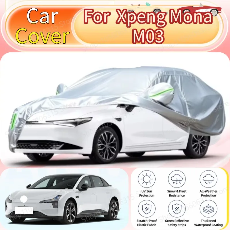 For Xpeng Mona M03 2018-Present Custom Fit Full Car Cover Silver Coated Fabric Side Zipper Access UV Sun Dust Protection3
