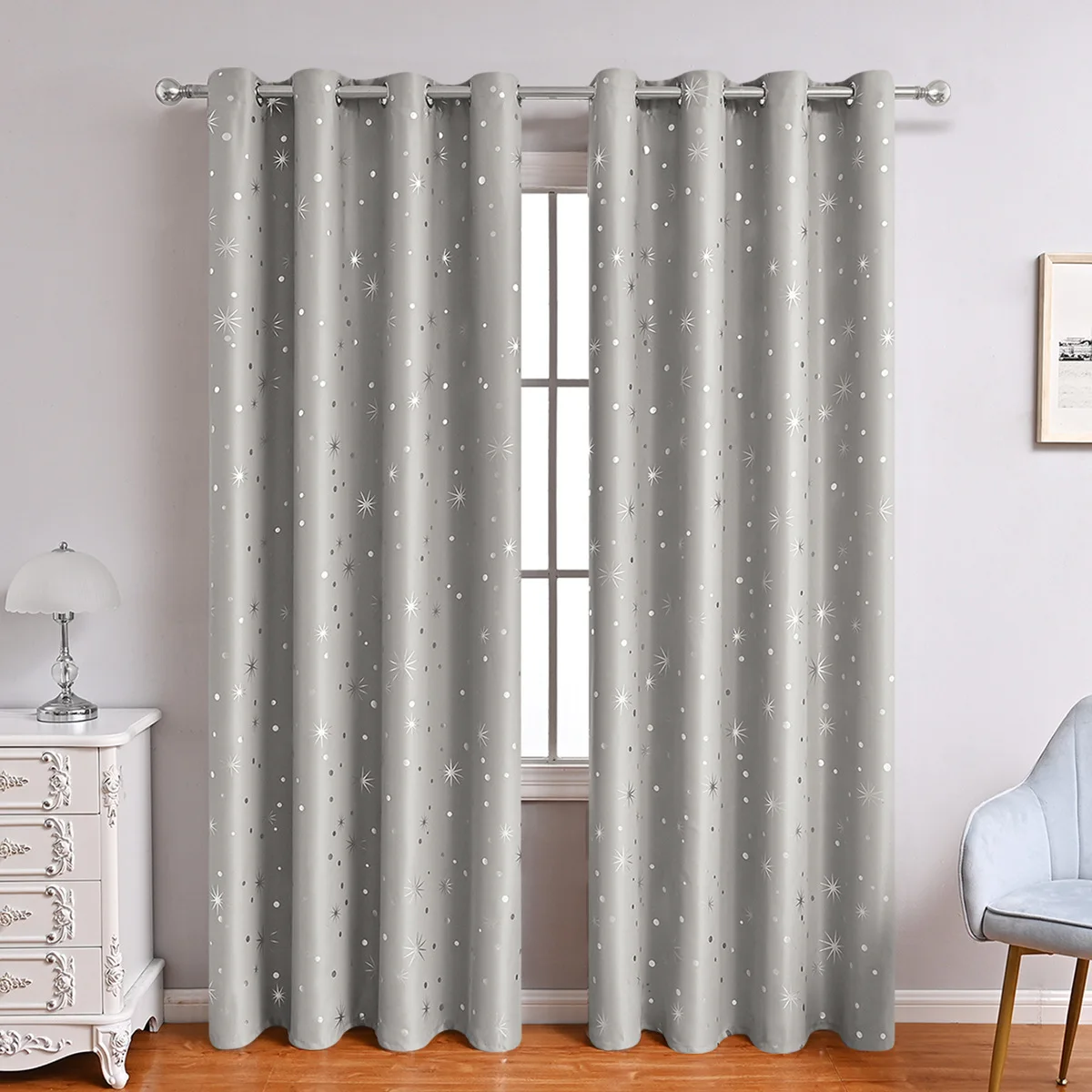 (20) Customized Modern Simple Single-sided Hot Silver Lucky Star Curtains Home Bedroom Curtains