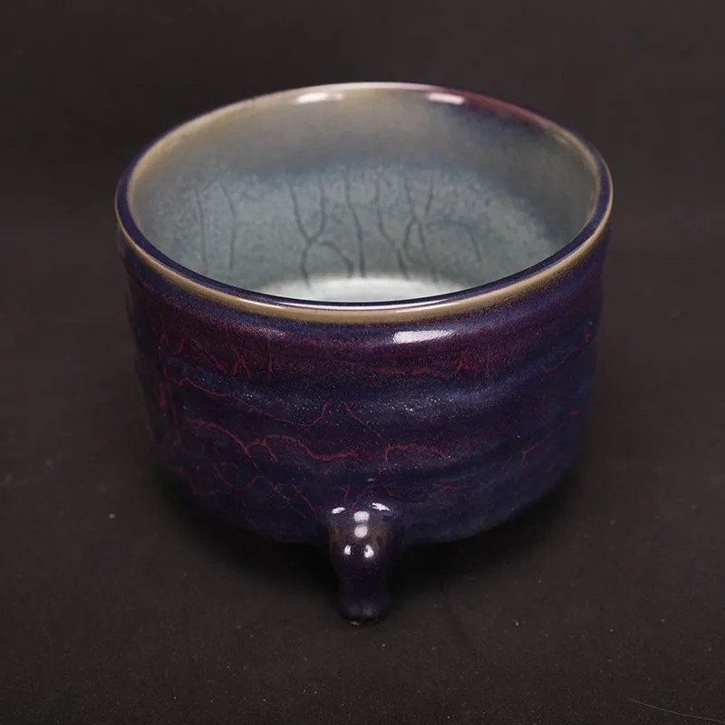 Chinese Purple Porcelain Censer Incense Burner Song Jun Kiln Tripod Design 7.0