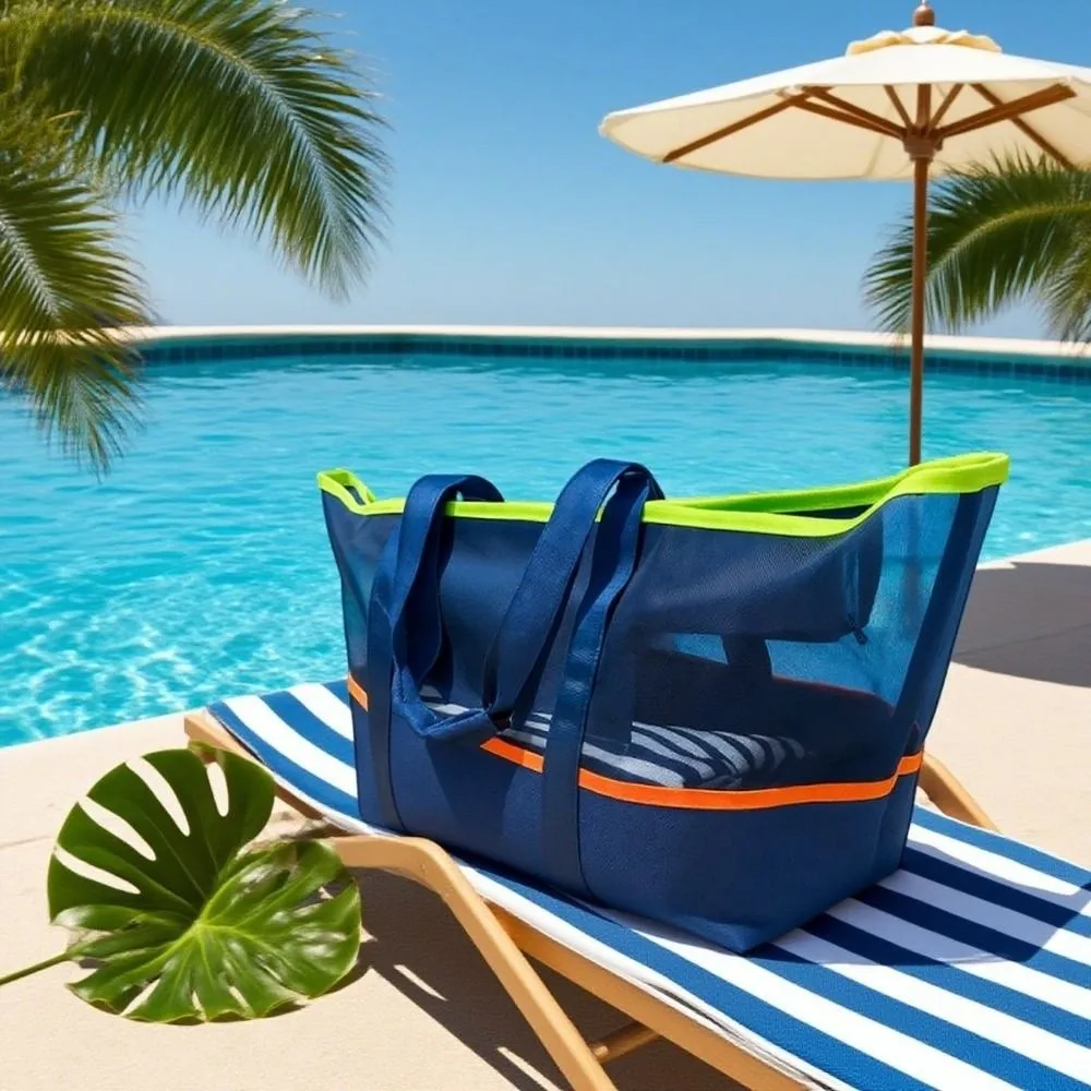 

Multi-Pocket Mesh Beach Bag Large Capacity Foldable Toiletry Organizer Storage Bag Portable Breathable Travel Toiletry Organizer