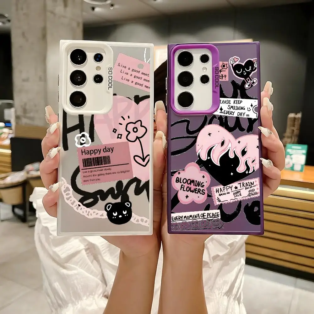 Happy Day Live Slowly Phone Case For Samsung Galaxy S25 S24 S23 S22 S21 Ultra Plus Laser Hard Colorful Matte Shockproof