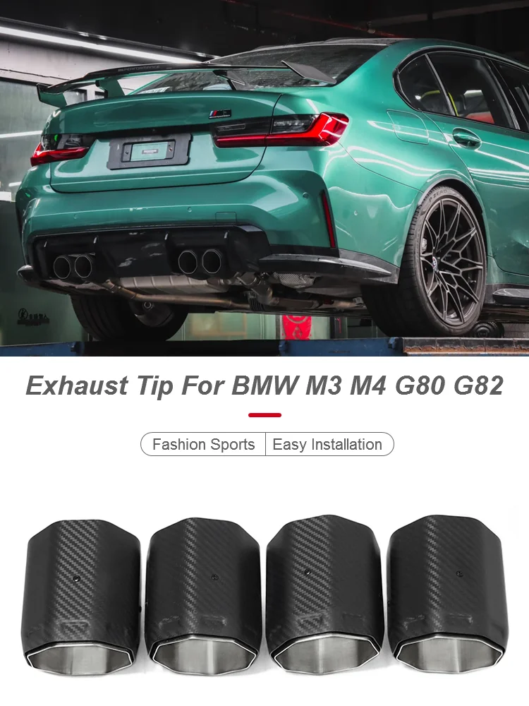 4 Stück 80-101mm achteckige Carbonfaser-Auspuffblenden für BMW M2 G87 M3 G81 M4 G82 G83 Schalldämpfer-Endrohr Autozubehör