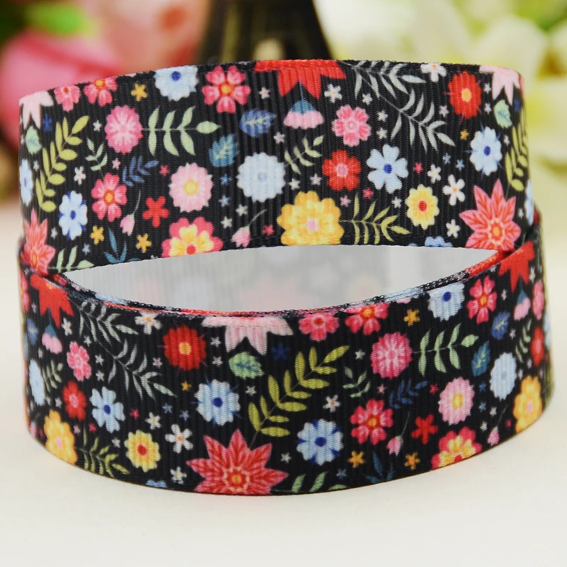 22mm 25mm 38mm 75mm flower cartoon printed Grosgrain Ribbon party decoration 10 Yards satin ribbons