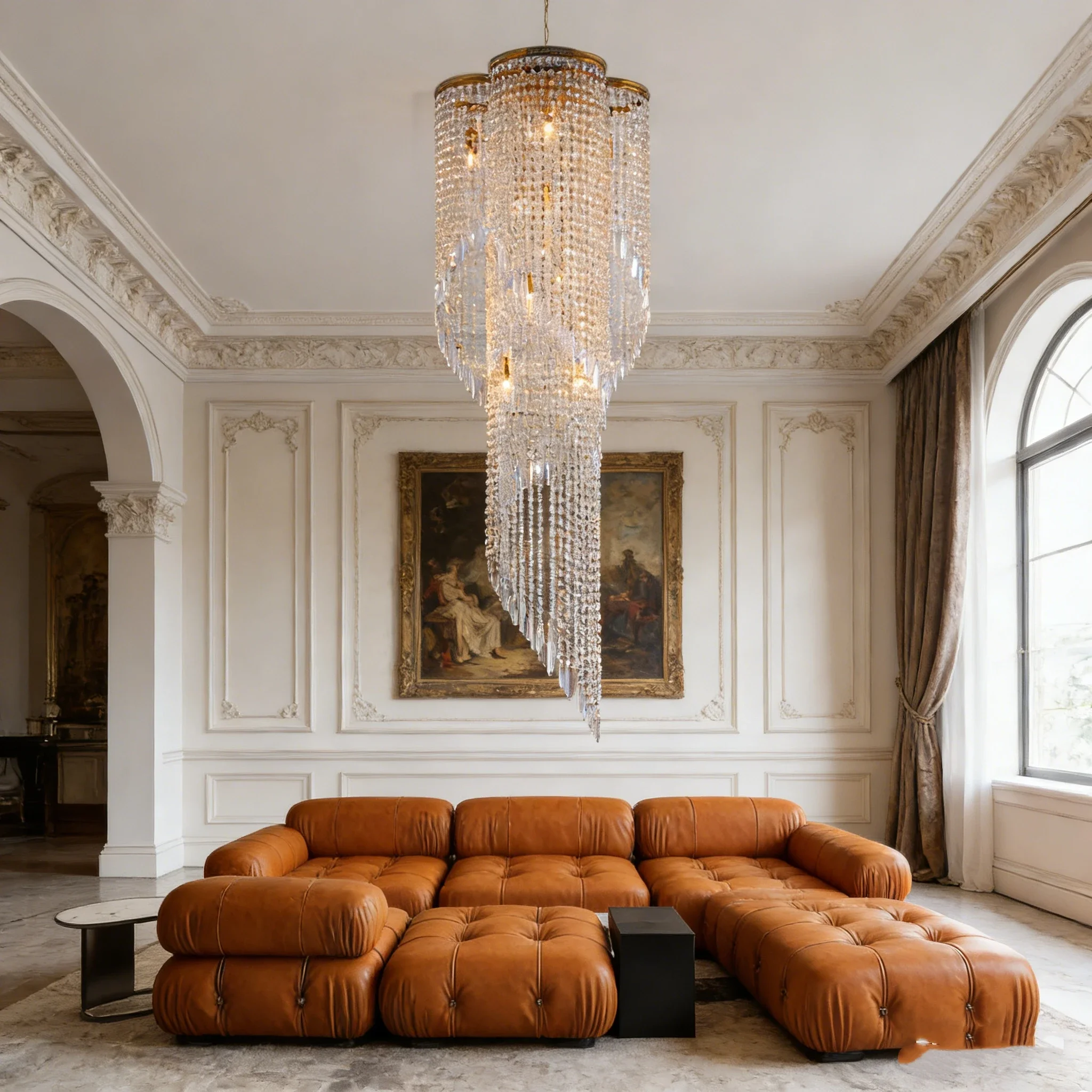 Large Spiral Crystal Beaded Strands Chandelier Staircase High Ceiling Luxury Foyer Pendant Light Modern Ceiling Light Fixture