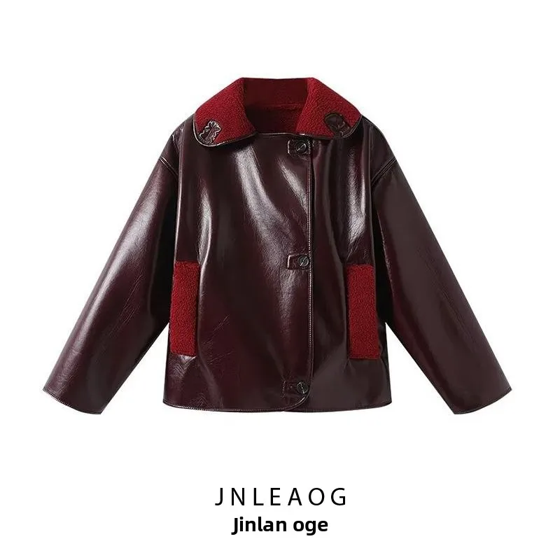 

Double-Sided Flip Collar ort Jaet Women's Sle Retro Autumn Winter New Arrival Polyester Fiber Thiened Long Sve Coat