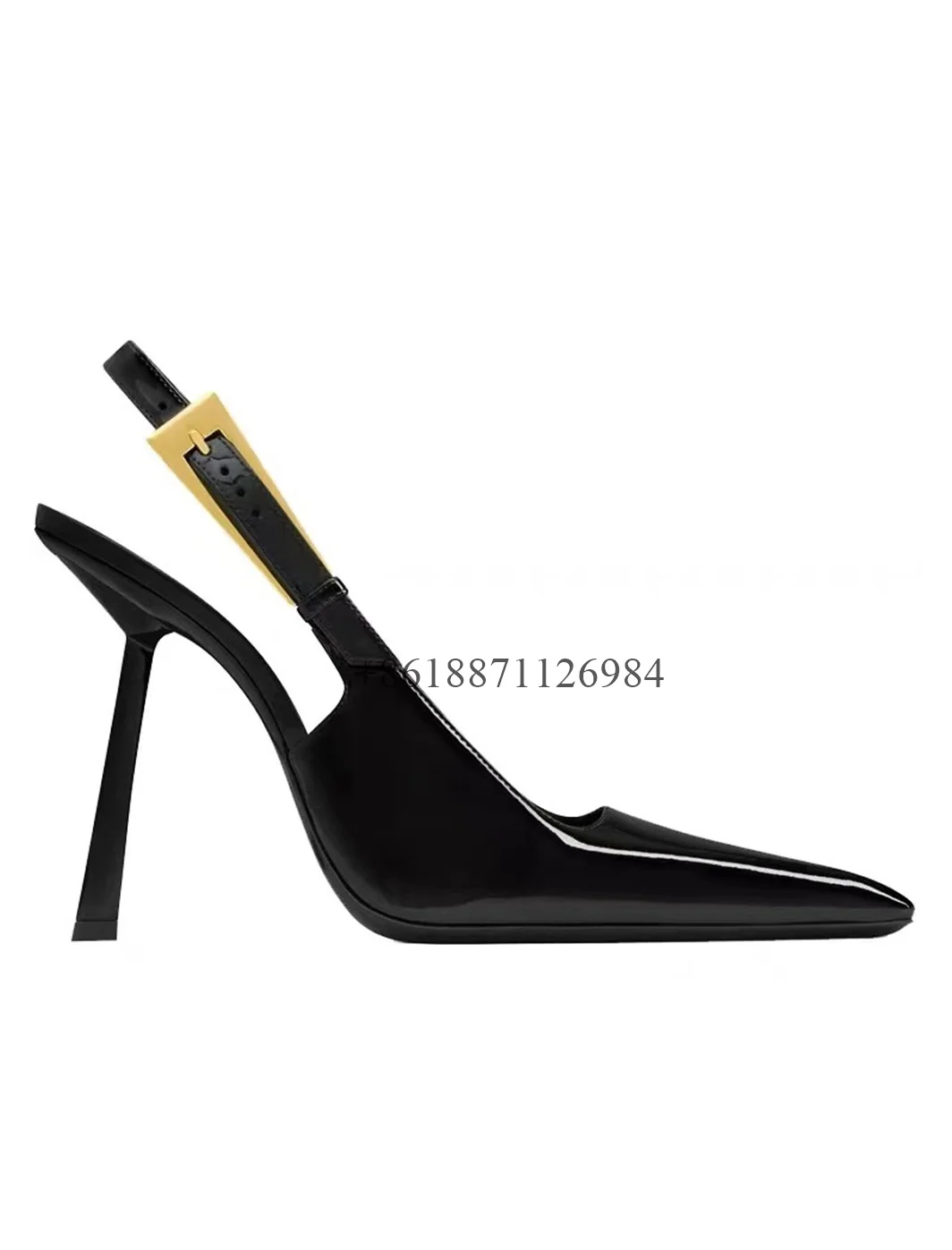 Black Pointed Toe Pumps Shoes Thin High Heels Fashion Style Patent Leather Buckle Strap Design Elegant Fashionable And Gorgeous