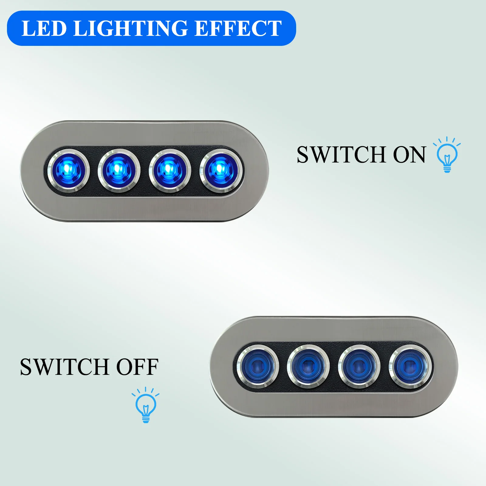 4 عصابة الفولاذ المقاوم للصدأ دفع مفاتيح لوحة الأزرق LED 12 فولت تيار مستمر ON OFF مفتاح بـزر دفع فيوز حامل ل مركبة بحرية سيارة RV شاحنة فان #4