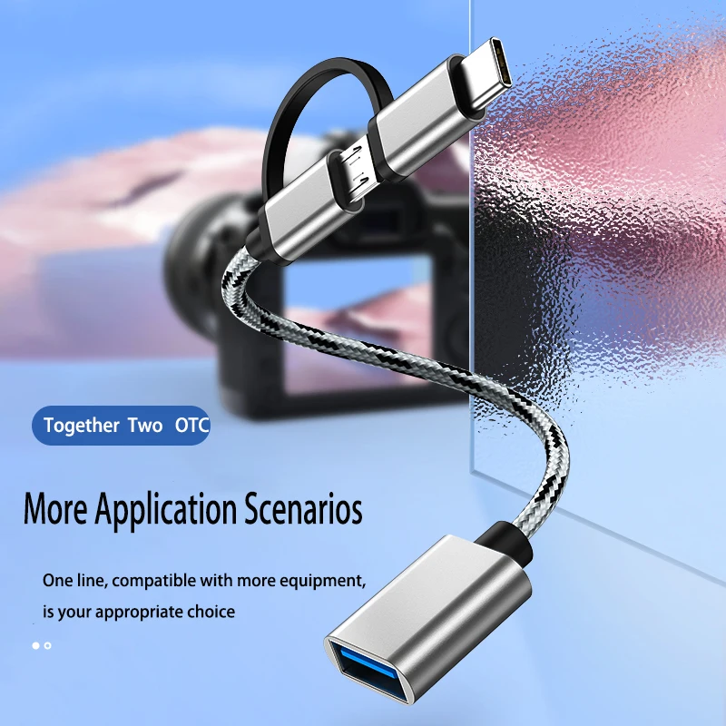 USB Type C Micro 2-in-1 OTG adapter Mobile phone USB converter data cable mp3 interface OGT Applicable for huawei OPPO Xiaomi