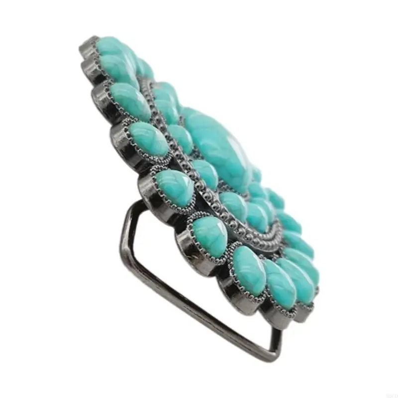 M6CD العرقية الفيروز الإغاثة الأزهار نمط حزام مشبك حساسة حزام مشبك استبدال حزام الملحقات الكبار روك مشبك #2