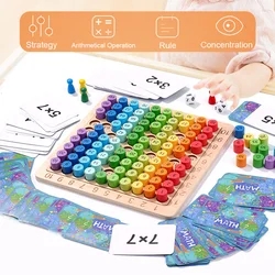 99 Multiplication Board Game Kids Wooden Montessori Educational Toys Math Learning Counting Hundred Board Interactive Thinking
